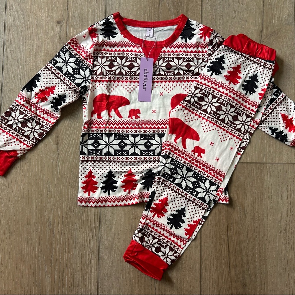 🌶️ NWT Cherbear Kids Pajama Set - Festive Red and White Bear Design
